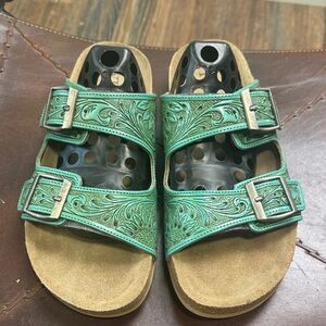 Myra Teal Green and Tan Sandals 10